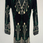 Hale Bob  Black Jewel Green Long Sleeve Dress 100% Silk Rhinestone Boho Artsy Photo 0