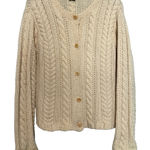 J.Crew  Women’s Size S Natural Cream Wool Hand Knit Cardigan Cable Knit Sweater Photo 0