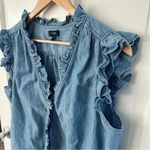 J.Crew  Sleeveless Ruffled Denim Chambray Button Up Top Size L Photo 3