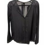 Gerard Darel  Womens Black Semi Sheer Long-Sleeve Blouse Shirt Top Size 36 Silk Photo 0