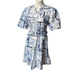 Joie  Blue And White Tropical Toile Fit and Flare Dress, Sz 10 Photo 6