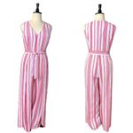 Emma & Michele Women's Jumpsuit V-neck Tie Waist White Red Stripes Size XL Photo 13