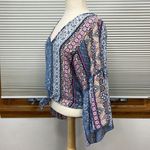 Lavender Field Lavender Fields NWT Blue Boho Print Bell Sleeve Crop Tie Front Top Small Photo 5