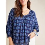 IZOD Anthropologie Maeve Boswell Blouse Blue V-Neck Balloon Sleeve Pullover Top 20W Photo 0