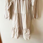 J.Crew  Seersucker Ruffle Neck Mini Dress Size 6 Side Zip Cotton Tan/White Plaid Photo 3