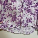 Sundance  Sz XS Chantilly Blooms Button Down Top Blouse White Purple Floral Bird Photo 6