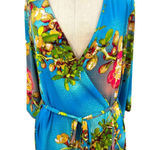 Natori  Paradise Found Wrap Kimono Robe‎ Floral Print Blue Size Medium Photo 4