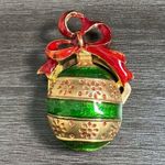 Vintage Rare Christmas Bulb Ornament Gold Red & Green Scarf Clip Photo 0