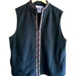 Susan Graver  Womens Fleece Vest Sz Large Black Floral Trim Pockets Cozycore Photo 0