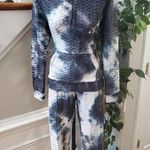 Women's Navy Tie Dye Polyester Casual Leggings Yoga Pant & Jacket 2 Pcs Set L/XL Blue Photo 0