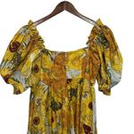 Selkie Tea Rose Dress Women’s Size Small Sunflowers Cotton Midi Puff Sleeve Yellow Photo 8