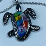 Sea Turtle Necklace Stainless Steel Multicolor Millefiori Floral Center 20 inch Photo 3