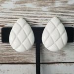 Vintage Clip On Earrings Off White Teardrop Shape with Line Detail Photo 0