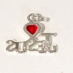 Sterling 925 Love Jesus Small Necklace Charm Jewelry Red Stone Silver Photo 1