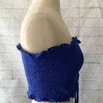 Boutique Blue Lace-Up Top Photo 5