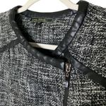 Love Stitch Tweed Blazer Size Large Faux Leather Black White Zip Front New Photo 2