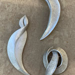 Trifari Vintage Silver Tone Trio Coordinating Textured Brooch Set Photo 0