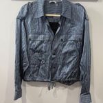 Ramy Brook Lia Bomber Jacket Small Blue w/ Lurex Stripe Photo 1