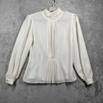 Vintage Glances Blouse M Cream Lace High Neck Pleated Puffy Sleeve Secretary Size M Photo 1