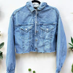 American Eagle  Cropped Hooded Denim Jacket Small Photo 0