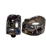 Sterling Silver Authentic Multigem 925  Brilliantly Handcrafted Earrings Huggies Photo 1