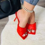 None Red Leather Women PeepToe Sexy Heels Slip On Party Christmas Sandals Size 6.5‎ Photo 6