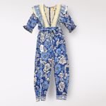 Farm Rio  Full of Flowers‎ Jumpsuit Blue Crochet Lace Size M Photo 4