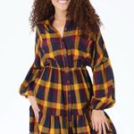 Angie NEW! Boho Preppy Plaid Mini Dress Fringe Bottom Long Sleeve Photo 0