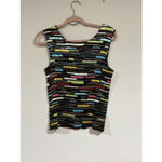 Woman’s V Neck Top Multi Color Geometric Print Stretch Large Dress Barn Black Photo 2