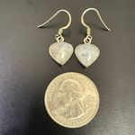 Vintage 925 Sterling Silver Small Heart Moonstone Drop Earrings 3.6g Photo 8