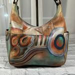 Anuschka  Hand Painted Leather Purse Boho Hippie Handbag Tote India Abstract Art Photo 3