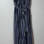 Papaya Women's Blue/white Stripe Jumper Crop Palazzo Strapless Belted Small Photo 0