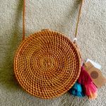 HANDCRAFTED IN VIETNAM WOVEN RATTAN GENUINE LEATHER CIRCLE PATTERN CROSSBODY BAG Photo 0