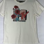 MTV Music Television 2021 Graphic Tee Shirt Womens Size Medium Cream Floral Logo Photo 0