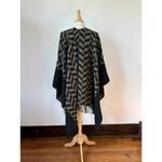 Andrew Marc Black and Tan Chevron Fringe Gold Embellished Wrap Photo 4