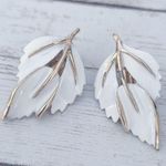 Vintage Clip On Earrings Large White & Gold Tone Photo 1