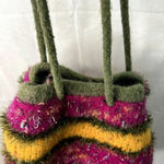 None Multicolor Felted Knit Tufted Boho Basket Bag Extra Large Size Photo 4