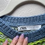 ZARA Striped Crochet Knit Sleeveless Vest Sweater Blue Yellow Green boho Size S Photo 4