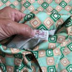 Susan Scott Vintage Geometric Print Button Down Shirt Top Green Gold Size 16 Size M Photo 3