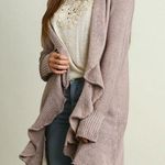 Umgee Sz Medium Green Ruffle Open Front Cardigan Sweater Hook Close Boho Cotton Photo 1