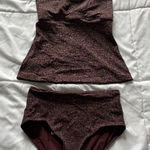Athleta  Tankini Top W/ High Waisted Bottoms Womens Size Small Floral Maroon Swim Photo 0
