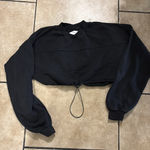 Joah Brown  Black Cropped Drawstring Crewneck Photo 0