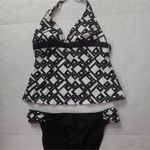Jag jeans JAG Two Piece Geometric Halter Black White Bikini Size S Photo 0
