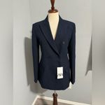 ZARA  Bloggers Fav Navy Blue Tailored Double Breasted Lapel Collar Blazer Zs S Photo 10