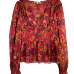 DR2 Daniel Rainn Mesh Floral Babydoll Top Sz. XS Orange Red Peplum Smocked Y2K Photo 1