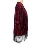 Wet Seal Burgundy Crushed Velvet Fringe Kimono | Festival Y2K Boho-One Size Photo 2