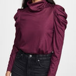 Enza Costa Small Long Sleeve Turtleneck Burgundy Puff Shoulder Ruched Fall Basic Red Photo 0