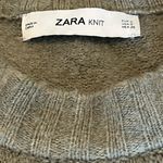 ZARA Knit Oversized Sweater Gray Green Ribbed Hem Crew Neck Size Small Photo 2
