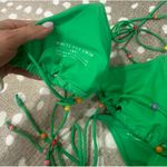 White Fox Boutique White Fox Swim Bikini Set kelly green beaded triangle top tie bottoms cheeky Photo 2