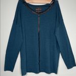 Fenn Wright Manson  Teal Long Sleeve Top with Black Trim 100%ExtrafineMerinoWool Photo 0